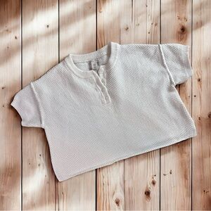 SINCERELY JULES Women’s White Waffle Knit Cropped Short Sleeve Sweater Size XS